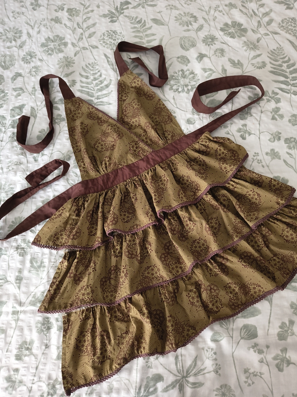 Simply Envogue Halloween Maid Apron 100% Cotton Tiered Ruffle Floral Boho
